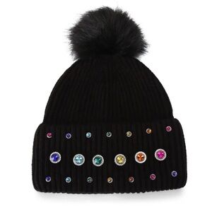 Kurt Geiger London Octavia Crystal Rhinestone Beanie With Pom Pom in Black
